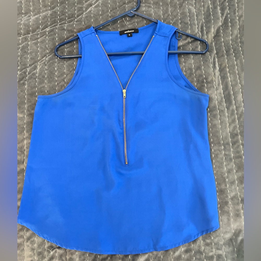 Ambiance Sleeveless Zippered Mixed-Media Top Caribe blue M